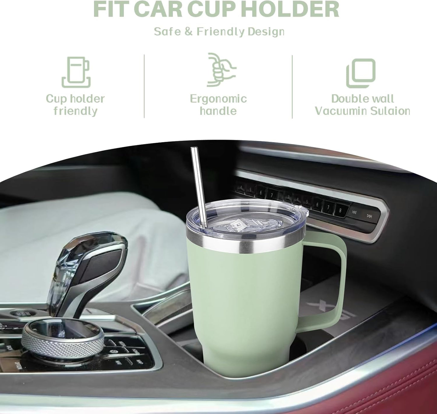 30 oz Tumbler with Handle, Stainless Steel Insulated Tumbler with Lid and Straw, Double Wall Vacuum Coffee Mug Tumbler, Insulated Coffee Thermal Cup for Cold and Hot (Fruit Green)