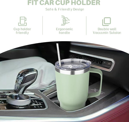 30 oz Tumbler with Handle, Stainless Steel Insulated Tumbler with Lid and Straw, Double Wall Vacuum Coffee Mug Tumbler, Insulated Coffee Thermal Cup for Cold and Hot (Fruit Green)