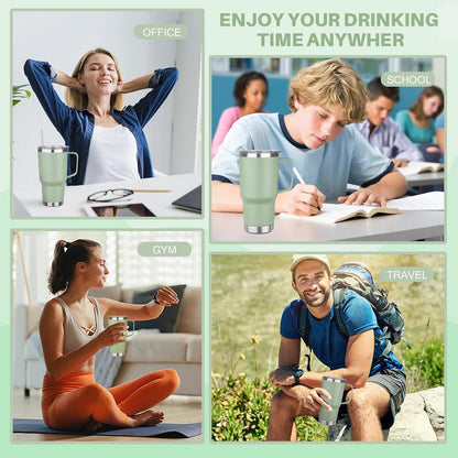 30 oz Tumbler with Handle, Stainless Steel Insulated Tumbler with Lid and Straw, Double Wall Vacuum Coffee Mug Tumbler, Insulated Coffee Thermal Cup for Cold and Hot (Fruit Green)