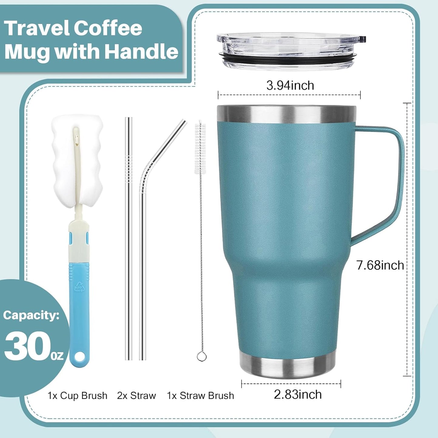 30 oz Tumbler with Handle, Stainless Steel Insulated Tumbler with Lid and Straw, Double Wall Vacuum Coffee Mug Tumbler, Insulated Coffee Thermal Cup for Cold and Hot (Fruit Green)