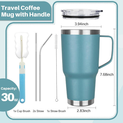 30 oz Tumbler with Handle, Stainless Steel Insulated Tumbler with Lid and Straw, Double Wall Vacuum Coffee Mug Tumbler, Insulated Coffee Thermal Cup for Cold and Hot (Fruit Green)