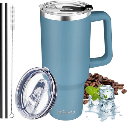 30 oz Tumbler with Handle, Stainless Steel Insulated Tumbler with Lid and Straw, Double Wall Vacuum Coffee Mug Tumbler, Insulated Coffee Thermal Cup for Cold and Hot (Fruit Green)