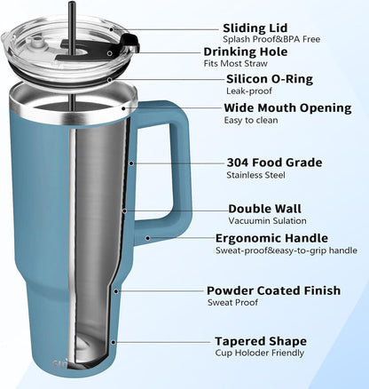 30 oz Tumbler with Handle, Stainless Steel Insulated Tumbler with Lid and Straw, Double Wall Vacuum Coffee Mug Tumbler, Insulated Coffee Thermal Cup for Cold and Hot (Fruit Green)