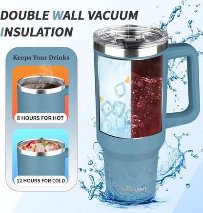 30 oz Tumbler with Handle, Stainless Steel Insulated Tumbler with Lid and Straw, Double Wall Vacuum Coffee Mug Tumbler, Insulated Coffee Thermal Cup for Cold and Hot (Fruit Green)