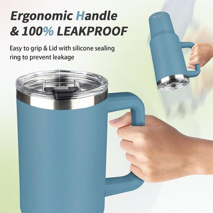 30 oz Tumbler with Handle, Stainless Steel Insulated Tumbler with Lid and Straw, Double Wall Vacuum Coffee Mug Tumbler, Insulated Coffee Thermal Cup for Cold and Hot (Fruit Green)