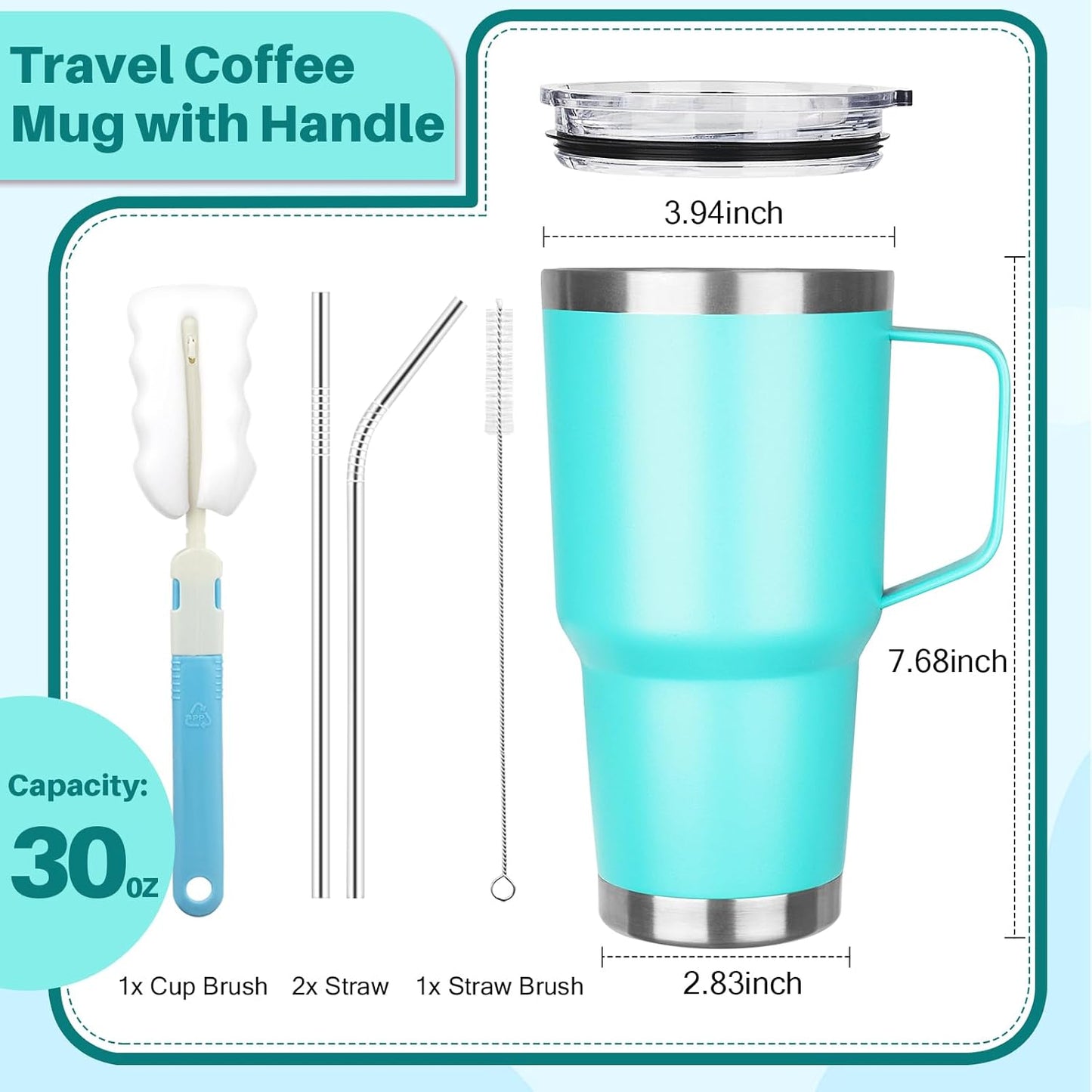 30 oz Tumbler with Handle, Stainless Steel Insulated Tumbler with Lid and Straw, Double Wall Vacuum Coffee Mug Tumbler, Insulated Coffee Thermal Cup for Cold and Hot (Fruit Green)