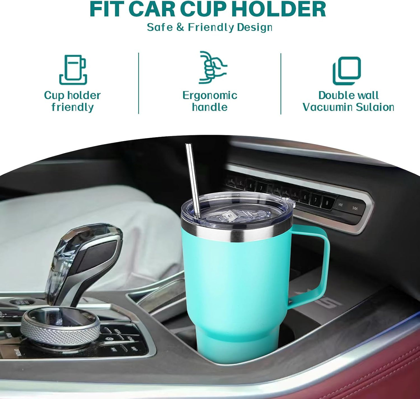 30 oz Tumbler with Handle, Stainless Steel Insulated Tumbler with Lid and Straw, Double Wall Vacuum Coffee Mug Tumbler, Insulated Coffee Thermal Cup for Cold and Hot (Fruit Green)