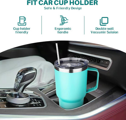 30 oz Tumbler with Handle, Stainless Steel Insulated Tumbler with Lid and Straw, Double Wall Vacuum Coffee Mug Tumbler, Insulated Coffee Thermal Cup for Cold and Hot (Fruit Green)