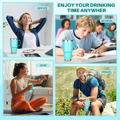 30 oz Tumbler with Handle, Stainless Steel Insulated Tumbler with Lid and Straw, Double Wall Vacuum Coffee Mug Tumbler, Insulated Coffee Thermal Cup for Cold and Hot (Fruit Green)