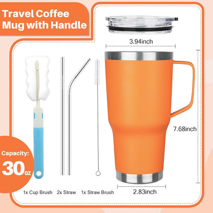 30 oz Tumbler with Handle, Stainless Steel Insulated Tumbler with Lid and Straw, Double Wall Vacuum Coffee Mug Tumbler, Insulated Coffee Thermal Cup for Cold and Hot (Fruit Green)