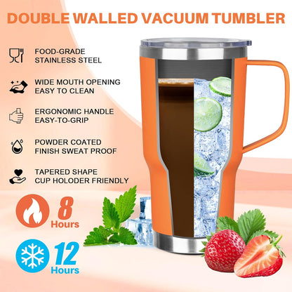 30 oz Tumbler with Handle, Stainless Steel Insulated Tumbler with Lid and Straw, Double Wall Vacuum Coffee Mug Tumbler, Insulated Coffee Thermal Cup for Cold and Hot (Fruit Green)