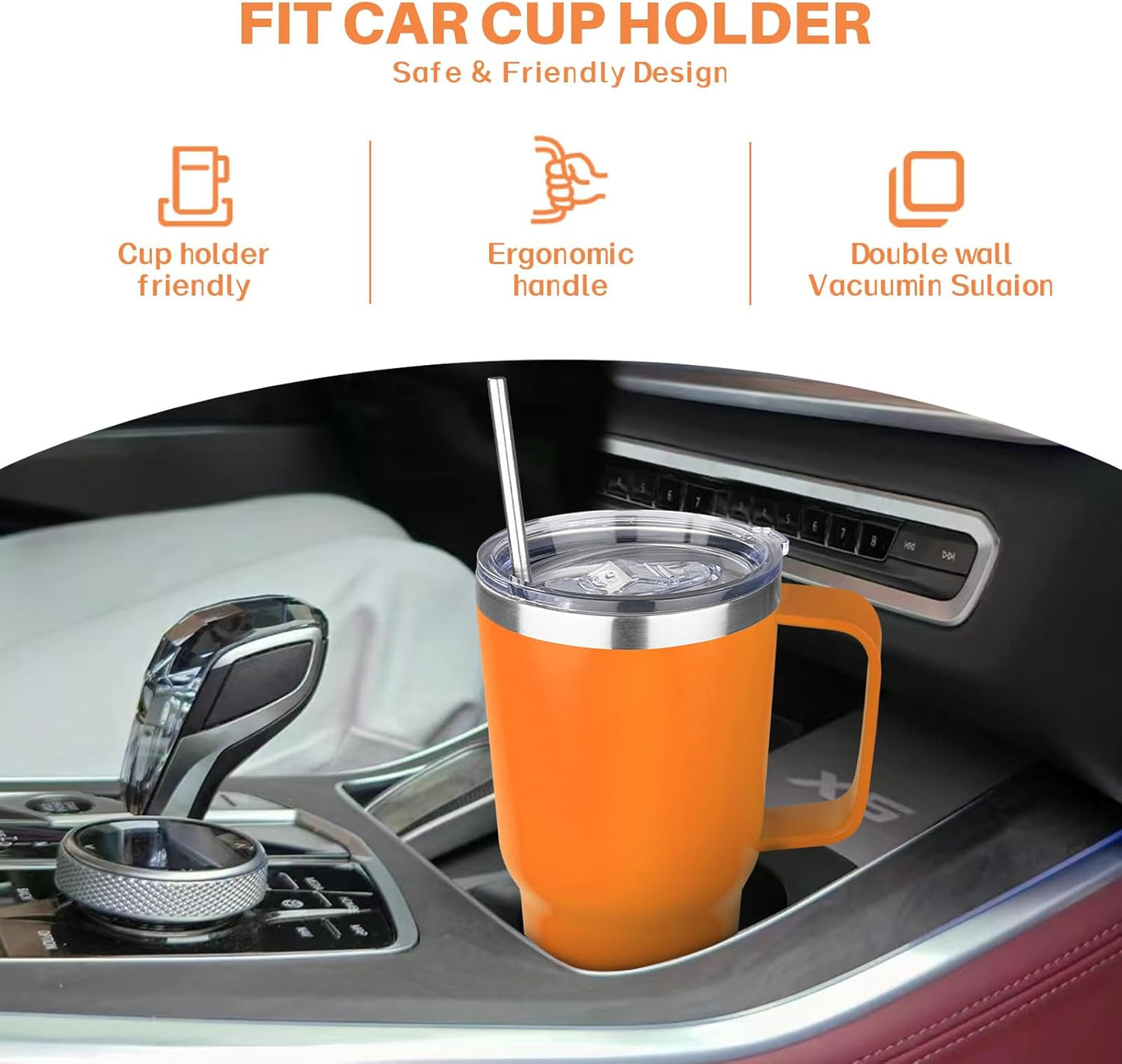 30 oz Tumbler with Handle, Stainless Steel Insulated Tumbler with Lid and Straw, Double Wall Vacuum Coffee Mug Tumbler, Insulated Coffee Thermal Cup for Cold and Hot (Fruit Green)