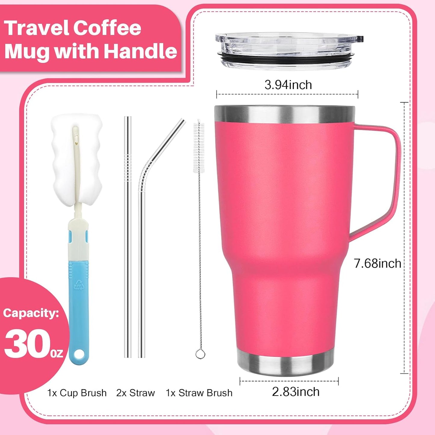 30 oz Tumbler with Handle, Stainless Steel Insulated Tumbler with Lid and Straw, Double Wall Vacuum Coffee Mug Tumbler, Insulated Coffee Thermal Cup for Cold and Hot (Fruit Green)
