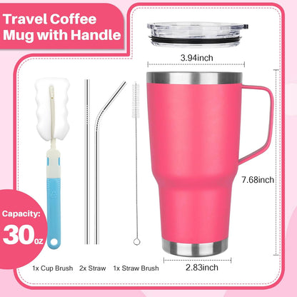 30 oz Tumbler with Handle, Stainless Steel Insulated Tumbler with Lid and Straw, Double Wall Vacuum Coffee Mug Tumbler, Insulated Coffee Thermal Cup for Cold and Hot (Fruit Green)