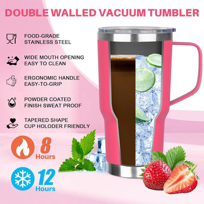 30 oz Tumbler with Handle, Stainless Steel Insulated Tumbler with Lid and Straw, Double Wall Vacuum Coffee Mug Tumbler, Insulated Coffee Thermal Cup for Cold and Hot (Fruit Green)