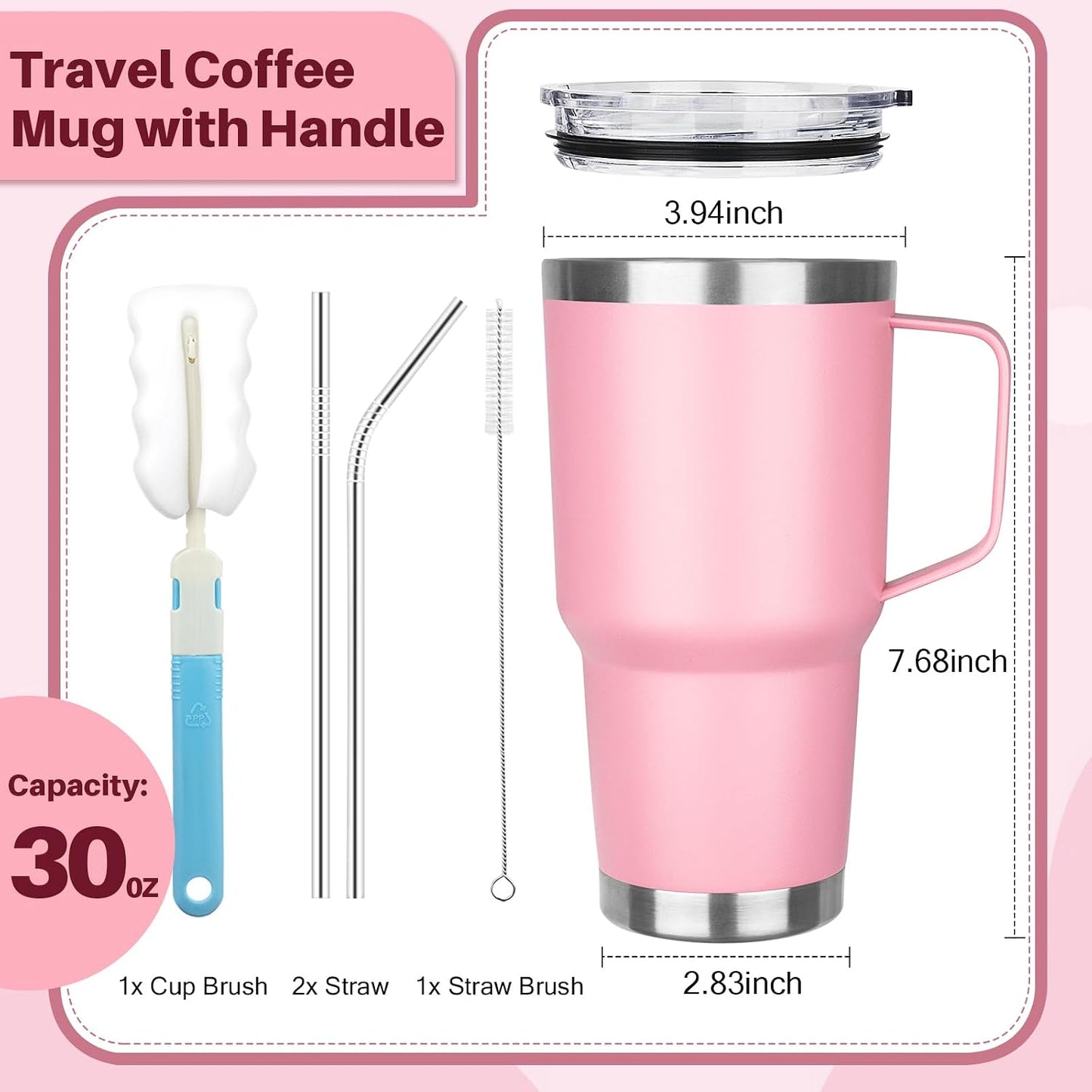 30 oz Tumbler with Handle, Stainless Steel Insulated Tumbler with Lid and Straw, Double Wall Vacuum Coffee Mug Tumbler, Insulated Coffee Thermal Cup for Cold and Hot (Fruit Green)