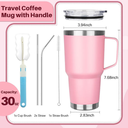 30 oz Tumbler with Handle, Stainless Steel Insulated Tumbler with Lid and Straw, Double Wall Vacuum Coffee Mug Tumbler, Insulated Coffee Thermal Cup for Cold and Hot (Fruit Green)