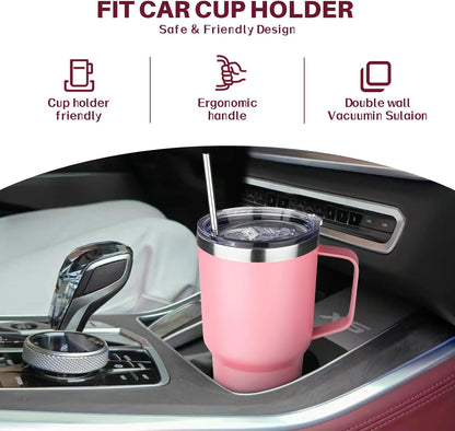 30 oz Tumbler with Handle, Stainless Steel Insulated Tumbler with Lid and Straw, Double Wall Vacuum Coffee Mug Tumbler, Insulated Coffee Thermal Cup for Cold and Hot (Fruit Green)