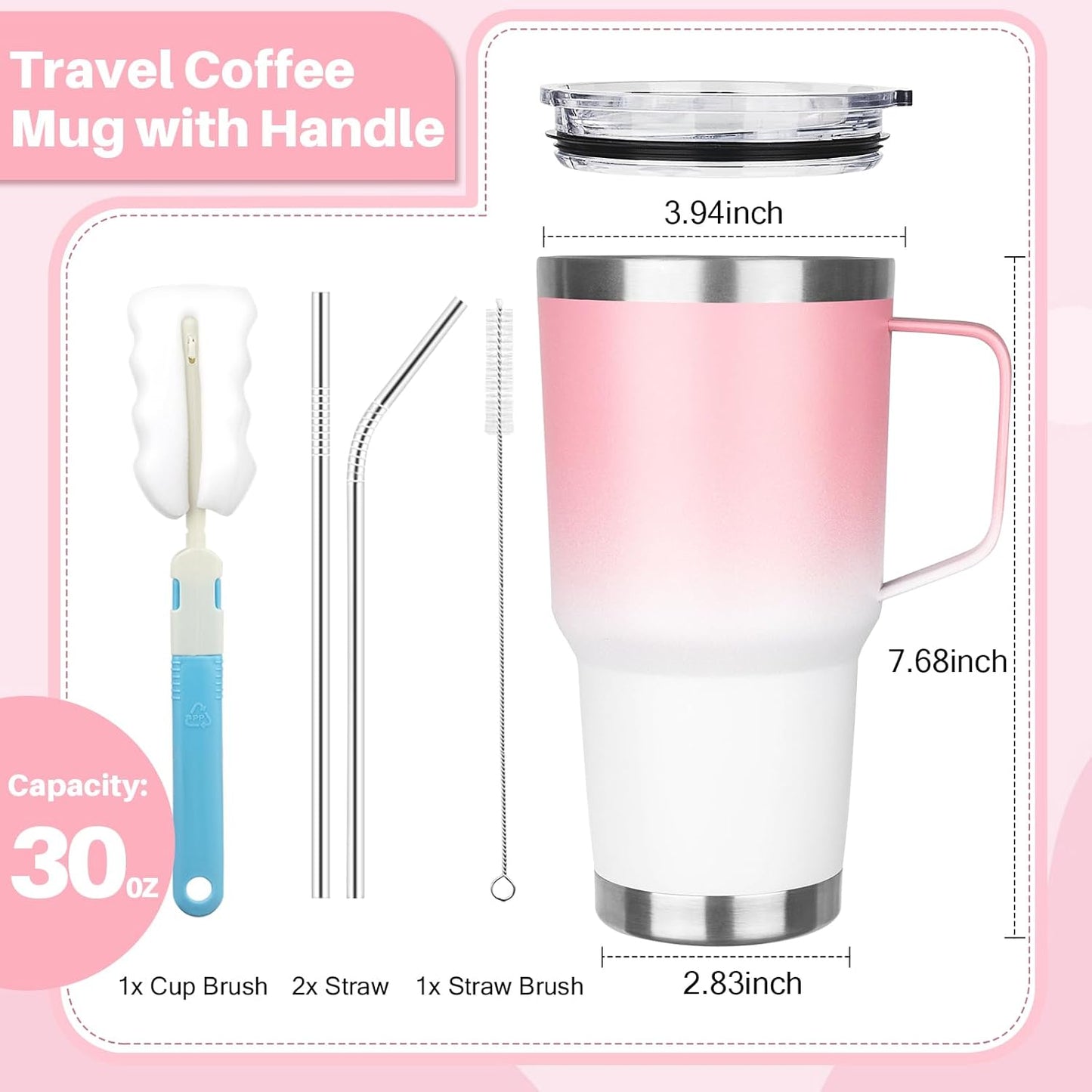30 oz Tumbler with Handle, Stainless Steel Insulated Tumbler with Lid and Straw, Double Wall Vacuum Coffee Mug Tumbler, Insulated Coffee Thermal Cup for Cold and Hot (Fruit Green)