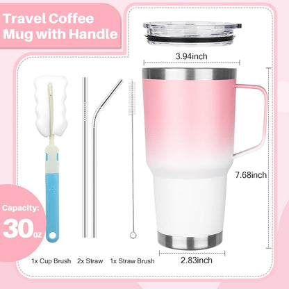 30 oz Tumbler with Handle, Stainless Steel Insulated Tumbler with Lid and Straw, Double Wall Vacuum Coffee Mug Tumbler, Insulated Coffee Thermal Cup for Cold and Hot (Fruit Green)