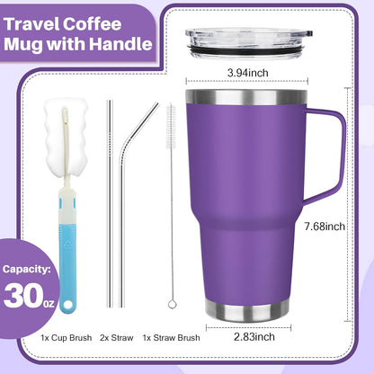 30 oz Tumbler with Handle, Stainless Steel Insulated Tumbler with Lid and Straw, Double Wall Vacuum Coffee Mug Tumbler, Insulated Coffee Thermal Cup for Cold and Hot (Fruit Green)