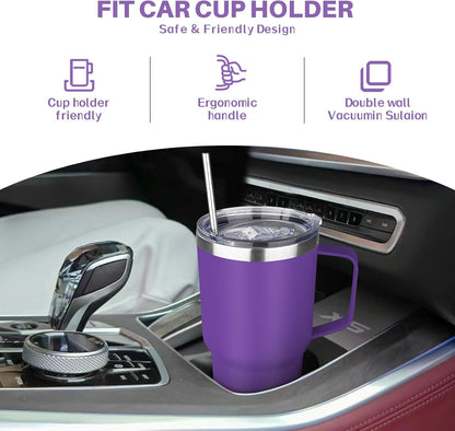 30 oz Tumbler with Handle, Stainless Steel Insulated Tumbler with Lid and Straw, Double Wall Vacuum Coffee Mug Tumbler, Insulated Coffee Thermal Cup for Cold and Hot (Fruit Green)