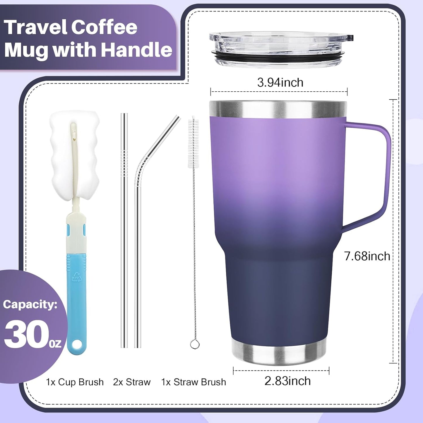 30 oz Tumbler with Handle, Stainless Steel Insulated Tumbler with Lid and Straw, Double Wall Vacuum Coffee Mug Tumbler, Insulated Coffee Thermal Cup for Cold and Hot (Fruit Green)