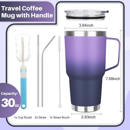 30 oz Tumbler with Handle, Stainless Steel Insulated Tumbler with Lid and Straw, Double Wall Vacuum Coffee Mug Tumbler, Insulated Coffee Thermal Cup for Cold and Hot (Fruit Green)