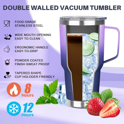 30 oz Tumbler with Handle, Stainless Steel Insulated Tumbler with Lid and Straw, Double Wall Vacuum Coffee Mug Tumbler, Insulated Coffee Thermal Cup for Cold and Hot (Fruit Green)