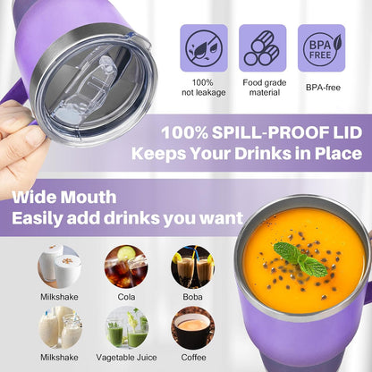 30 oz Tumbler with Handle, Stainless Steel Insulated Tumbler with Lid and Straw, Double Wall Vacuum Coffee Mug Tumbler, Insulated Coffee Thermal Cup for Cold and Hot (Fruit Green)