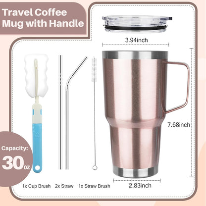 30 oz Tumbler with Handle, Stainless Steel Insulated Tumbler with Lid and Straw, Double Wall Vacuum Coffee Mug Tumbler, Insulated Coffee Thermal Cup for Cold and Hot (Fruit Green)