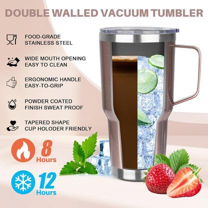 30 oz Tumbler with Handle, Stainless Steel Insulated Tumbler with Lid and Straw, Double Wall Vacuum Coffee Mug Tumbler, Insulated Coffee Thermal Cup for Cold and Hot (Fruit Green)