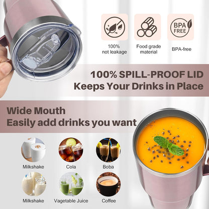 30 oz Tumbler with Handle, Stainless Steel Insulated Tumbler with Lid and Straw, Double Wall Vacuum Coffee Mug Tumbler, Insulated Coffee Thermal Cup for Cold and Hot (Fruit Green)