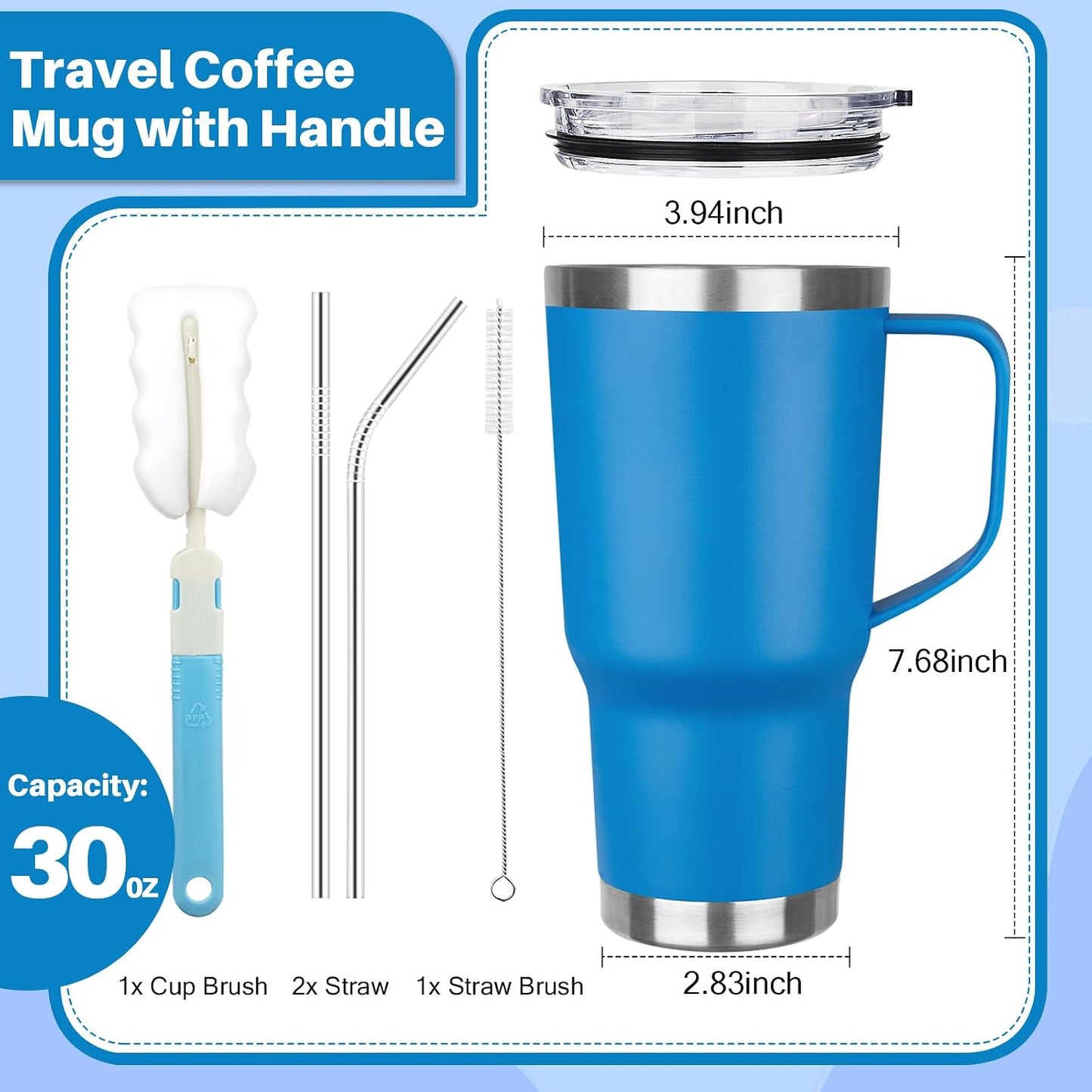30 oz Tumbler with Handle, Stainless Steel Insulated Tumbler with Lid and Straw, Double Wall Vacuum Coffee Mug Tumbler, Insulated Coffee Thermal Cup for Cold and Hot (Fruit Green)