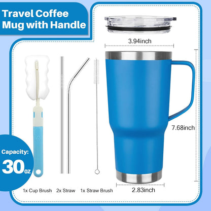 30 oz Tumbler with Handle, Stainless Steel Insulated Tumbler with Lid and Straw, Double Wall Vacuum Coffee Mug Tumbler, Insulated Coffee Thermal Cup for Cold and Hot (Fruit Green)