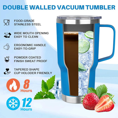 30 oz Tumbler with Handle, Stainless Steel Insulated Tumbler with Lid and Straw, Double Wall Vacuum Coffee Mug Tumbler, Insulated Coffee Thermal Cup for Cold and Hot (Fruit Green)