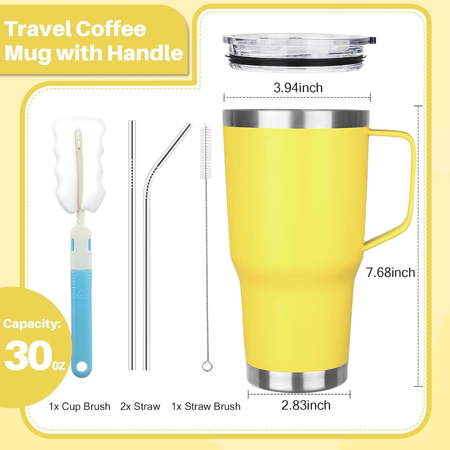 30 oz Tumbler with Handle, Stainless Steel Insulated Tumbler with Lid and Straw, Double Wall Vacuum Coffee Mug Tumbler, Insulated Coffee Thermal Cup for Cold and Hot (Fruit Green)
