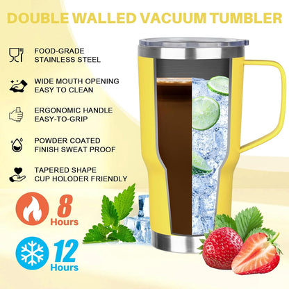 30 oz Tumbler with Handle, Stainless Steel Insulated Tumbler with Lid and Straw, Double Wall Vacuum Coffee Mug Tumbler, Insulated Coffee Thermal Cup for Cold and Hot (Fruit Green)