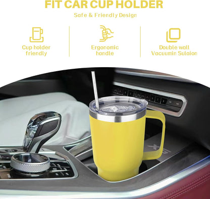 30 oz Tumbler with Handle, Stainless Steel Insulated Tumbler with Lid and Straw, Double Wall Vacuum Coffee Mug Tumbler, Insulated Coffee Thermal Cup for Cold and Hot (Fruit Green)