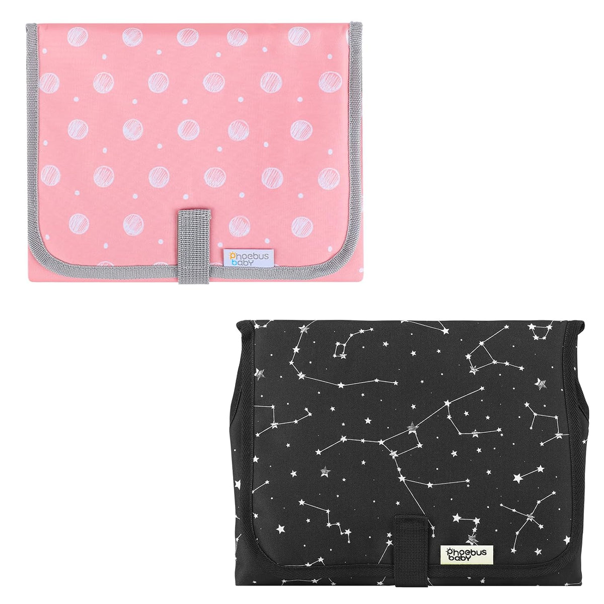 2 Sets Portable Changing Pad Travel - Waterproof Compact Diaper Changing Mat with Built-in Pillow - Lightweight & Foldable Changing Station, Newborn Shower Gifts (Pink and Star)