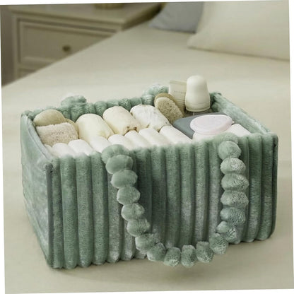 Baby Diaper Caddy, Portable Diaper Caddy with Removable Dividers, Soft Flannel Storage Bin for Baby Essentials, Toys, and Supplies, White