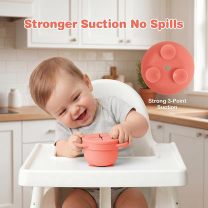 2 Pack Snack Cups for Toddlers Spill Proof - Detachable Stainless Steel Toddler Snack Cups with Silicone Lids & Handles - Dishwasher Safe Snack Container (Red and Purple)