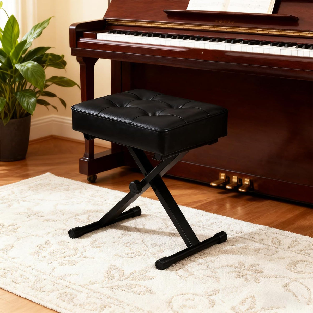 Adjustable Piano Bench Keyboard Bench High Resilience Support, Black