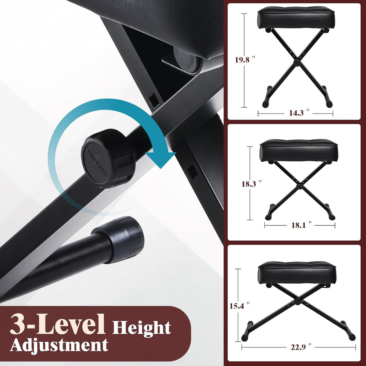 Adjustable Piano Bench Keyboard Bench High Resilience Support, Black