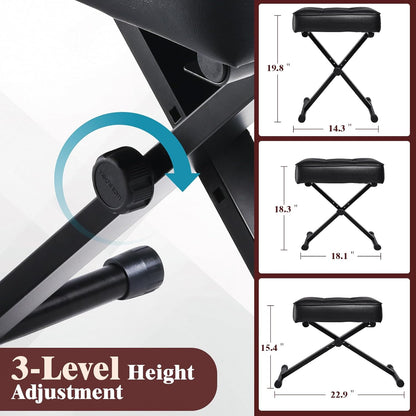 Adjustable Piano Bench Keyboard Bench High Resilience Support, Black