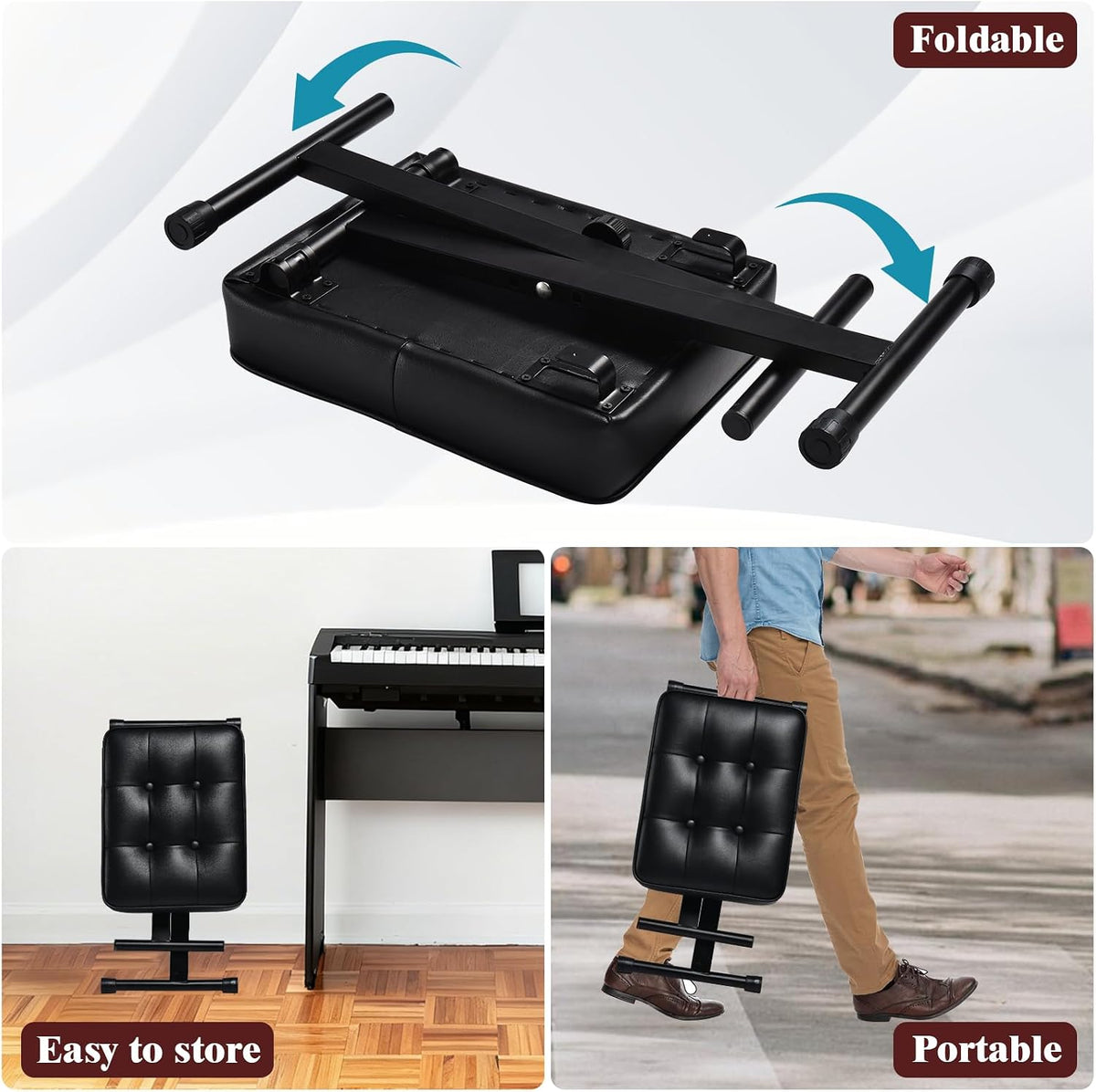 Adjustable Piano Bench Keyboard Bench High Resilience Support, Black