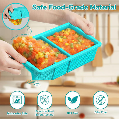 Silicone Freezer Trays with Lid (2-Pack), 1-Cup & 2-Cup Silicone Freezer Molds, Stackable Soup Cubes Freezer Tray with Lid for Portion Control, Food Storage & Meal Prep, Oven & Dishwasher Safe