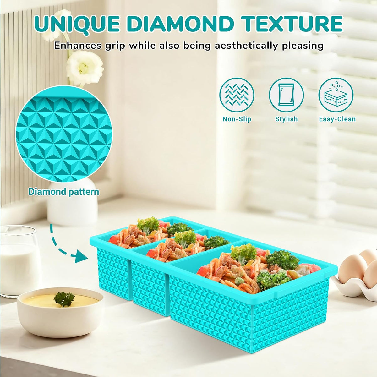 Silicone Freezer Trays with Lid (2-Pack), 1-Cup & 2-Cup Silicone Freezer Molds, Stackable Soup Cubes Freezer Tray with Lid for Portion Control, Food Storage & Meal Prep, Oven & Dishwasher Safe