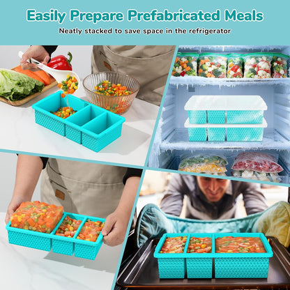 Silicone Freezer Trays with Lid (2-Pack), 1-Cup & 2-Cup Silicone Freezer Molds, Stackable Soup Cubes Freezer Tray with Lid for Portion Control, Food Storage & Meal Prep, Oven & Dishwasher Safe