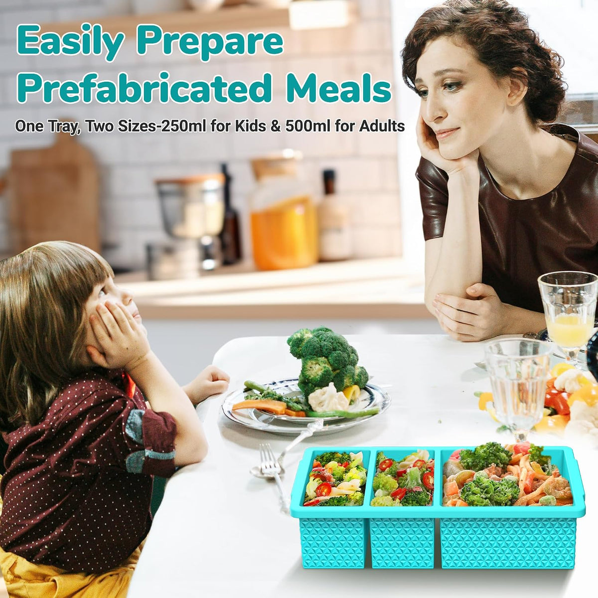 Silicone Freezer Trays with Lid (2-Pack), 1-Cup & 2-Cup Silicone Freezer Molds, Stackable Soup Cubes Freezer Tray with Lid for Portion Control, Food Storage & Meal Prep, Oven & Dishwasher Safe
